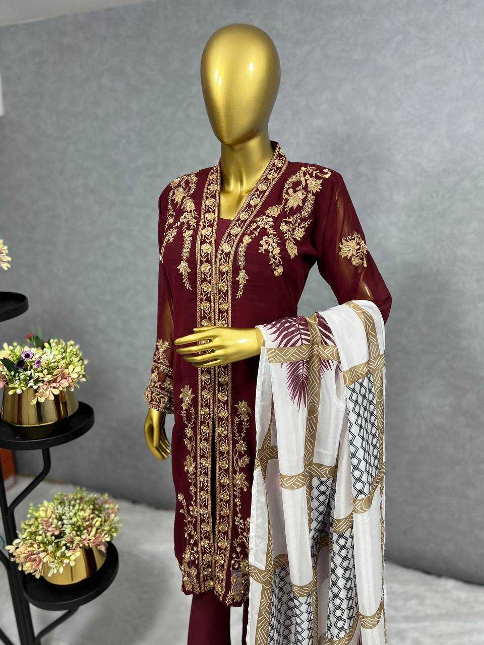 YNF FAUX GEORGETTE KESH227 1013 SUITS & DRESSES WHOLESALE LADIES EMBROIDERY GEORGETTE PARTY WEAR WEDDING MAROON SALWAR SUITS MANUFACTURER