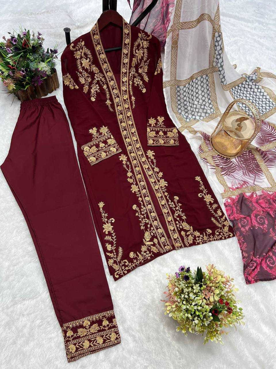 YNF FAUX GEORGETTE KESH227 1013 SUITS & DRESSES WHOLESALE LADIES EMBROIDERY GEORGETTE PARTY WEAR WEDDING MAROON SALWAR SUITS MANUFACTURER