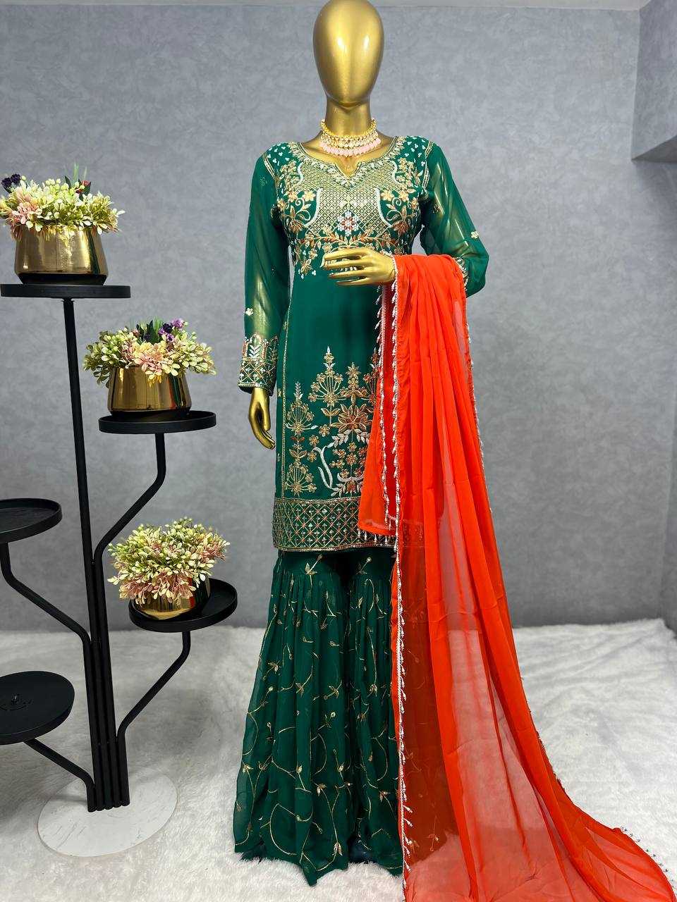 YNF FAUX GEORGETTE KESH227 1021 SUITS & DRESSES WHOLESALE SHARARA SALWAR EMBROIDERY GEORGETTE PARTY WEAR GREEN SALWAR SUITS  MANUFACTURER