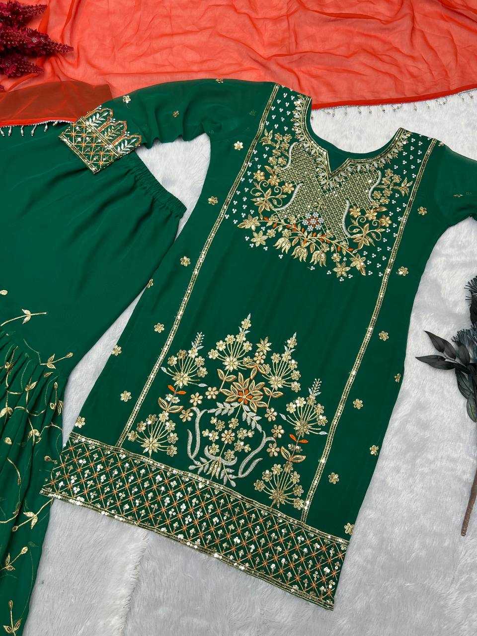 YNF FAUX GEORGETTE KESH227 1021 SUITS & DRESSES WHOLESALE SHARARA SALWAR EMBROIDERY GEORGETTE PARTY WEAR GREEN SALWAR SUITS  MANUFACTURER