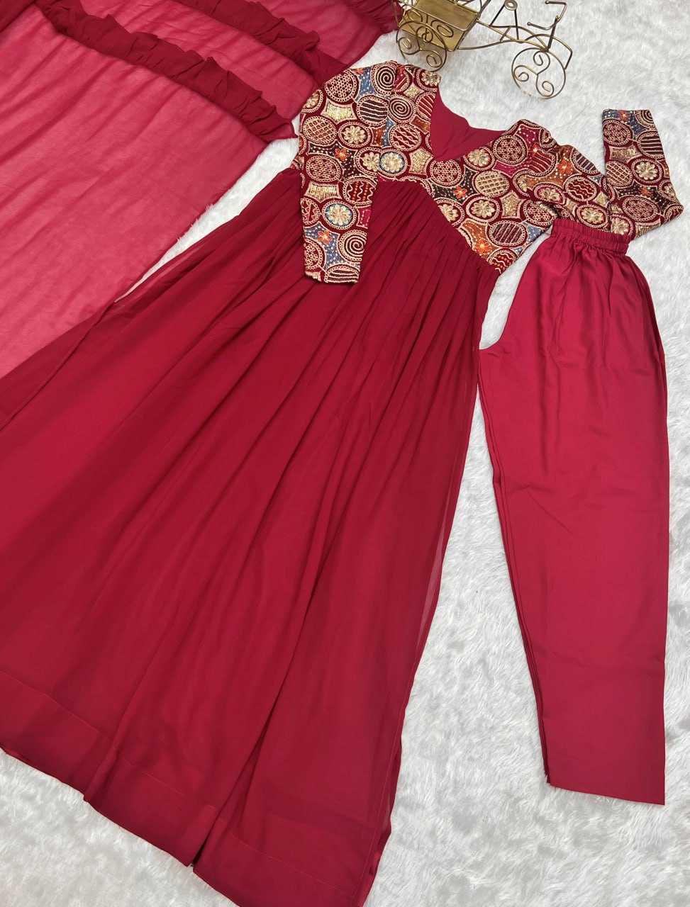 YNF FAUX GEORGETTE KESH229 39 GOWNS WHOLESALE EMBROIDERED ANARKALI LONG GEORGETTE FULL SLEEVE RED GOWNS MANUFACTURER