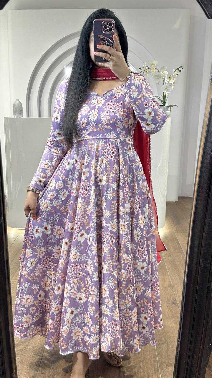 YNF FAUX GEORGETTE KESH232 989 GOWNS WHOLESALE PRINTED ANARKALI GEORGETTE PURPLE GOWNS MANUFACTURER - Deevit International