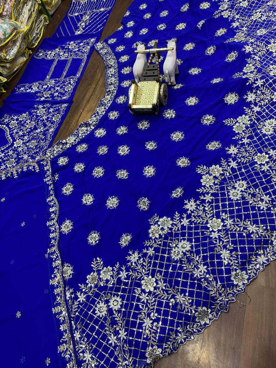 YNF FAUX GEORGETTE RIN108 1675 LEHENGAS WHOLESALE GEORGETTE EMBROIDERED WEDDING BLUE LEHENGAS MANUFACTURER