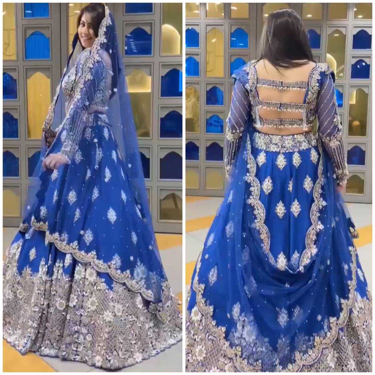 YNF FAUX GEORGETTE RIN108 1675 LEHENGAS WHOLESALE GEORGETTE EMBROIDERED WEDDING BLUE LEHENGAS MANUFACTURER