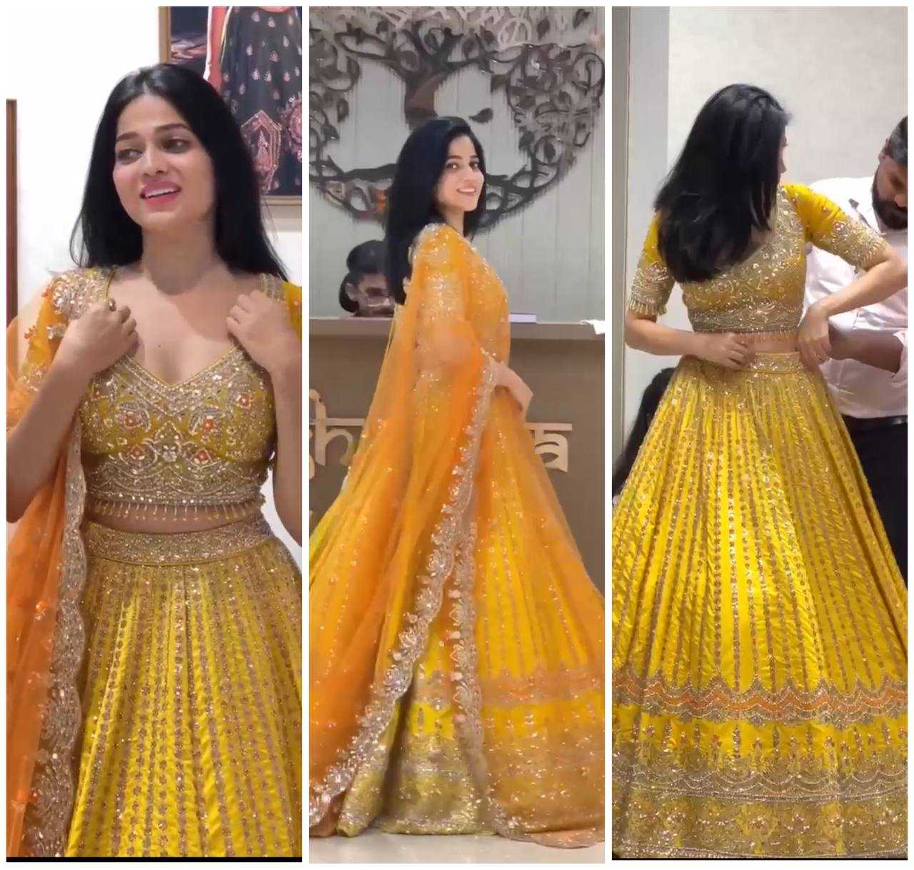 YNF FAUX GEORGETTE RIN108 1680 LEHENGAS WHOLESALE DESIGNER YELLOW BRIDAL HALDI LEHENGAS MANUFACTURER