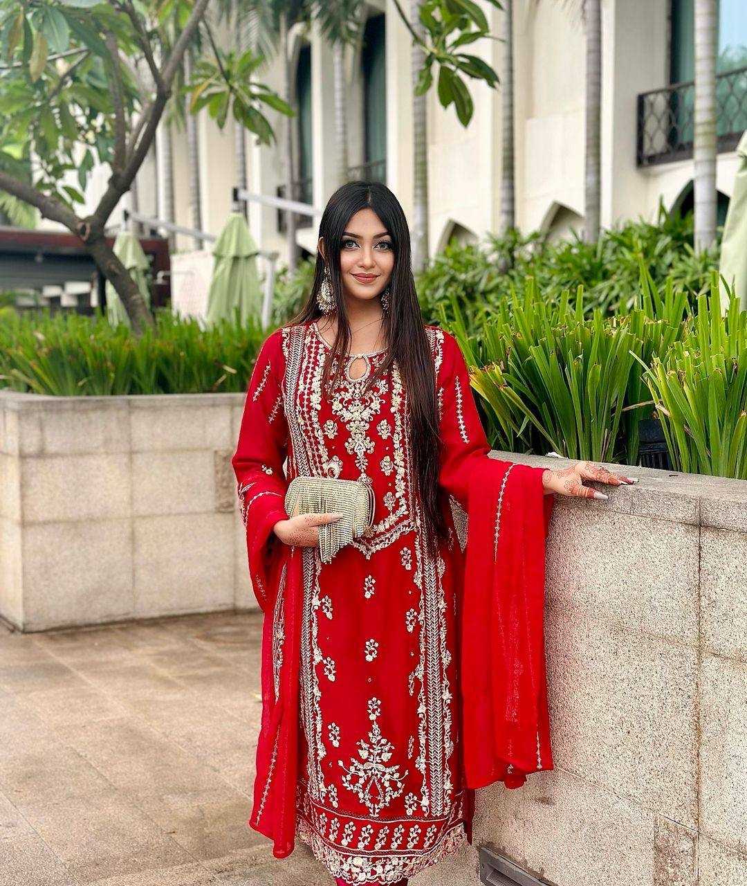 YNF FAUX GEORGETTE RIN110 283 SUITS & DRESSES WHOLESALE GEORGETTE EMBROIDERY LONG KURTI RED SALWAR SUITS MANUFACTURER