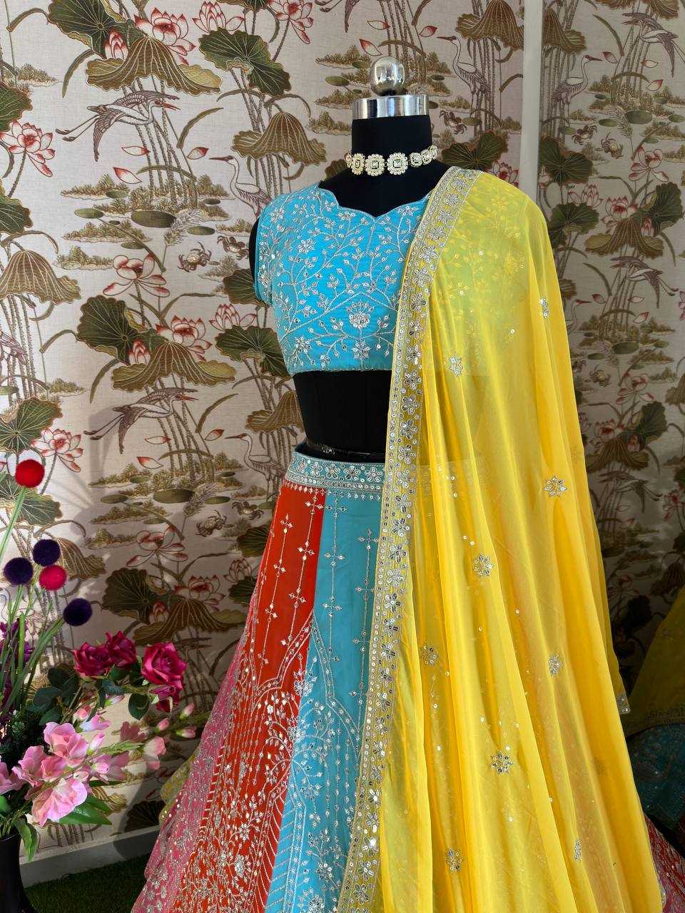 YNF FAUX GEORGETTE RIN114 5010 LEHENGAS WHOLESALE EMBROIDERED GEORGETTE LEHENGA WITH DUPATTA LEHENGA WITH CANCAN LEHENGA WITH BLOUSE MANUFACTURER