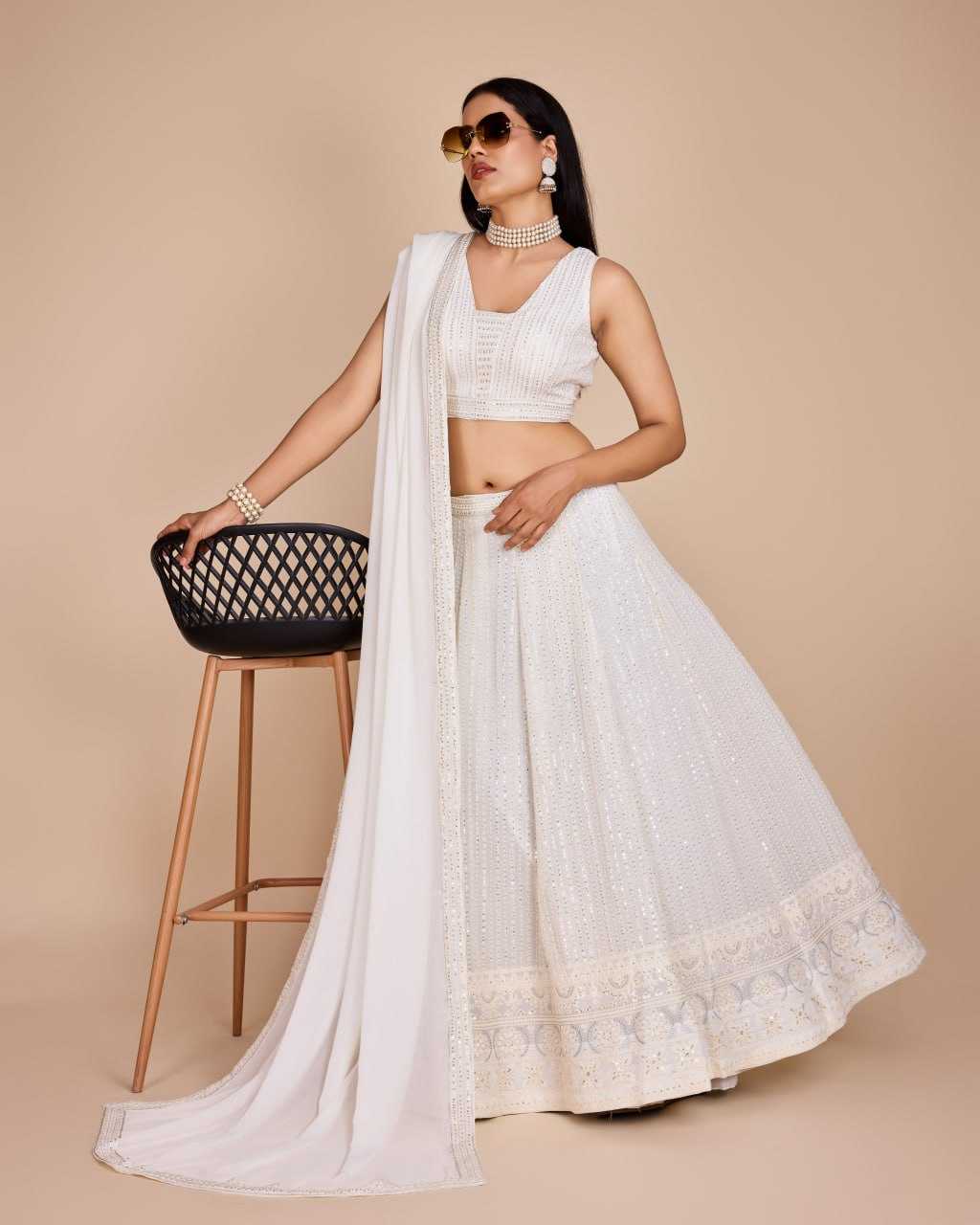 YNF FAUX GEORGETTE RIN131 2230 LEHENGAS WHOLESALE WHITE WEDDING EMBROIDERED GEORGETTE LEHENGAS MANUFACTURER