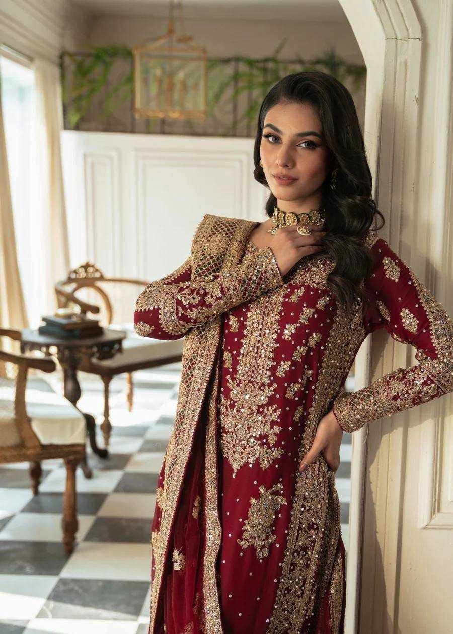 YNF FAUX GEORGETTE RIN133 1487 SUITS & DRESSES WHOLESALE GEORGETTE MAROON SALWAR PALAZZO SUITS MANUFACTURER