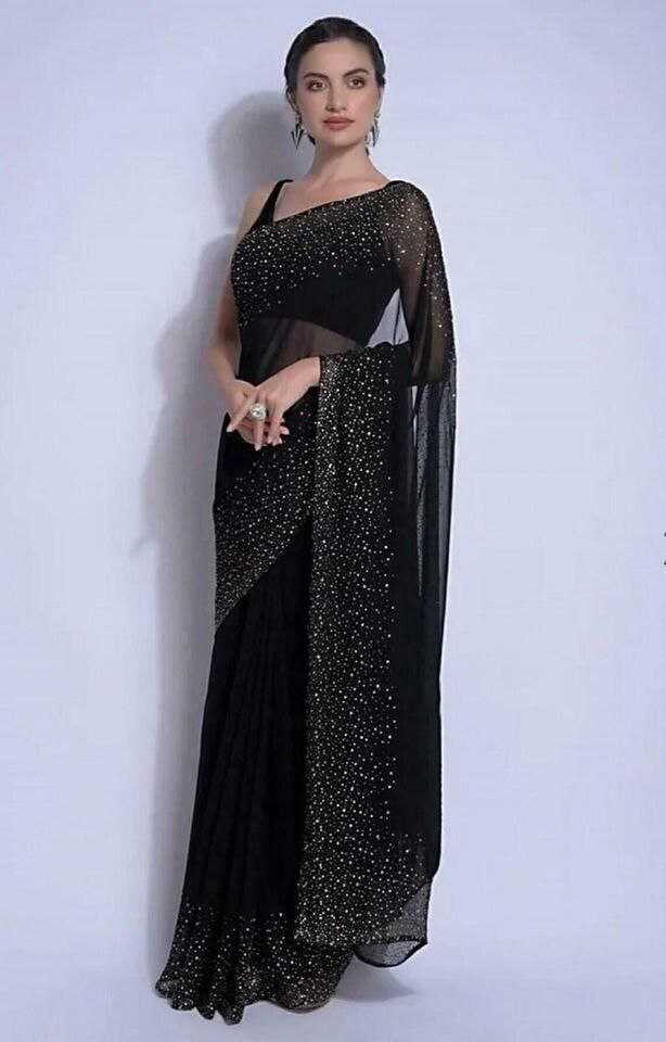 YNF FAUX GEORGETTE RIN202 535 SAREES WHOLESALE PARTY WEAR GEORGETTE BLACK SAREES MANUFACTURER