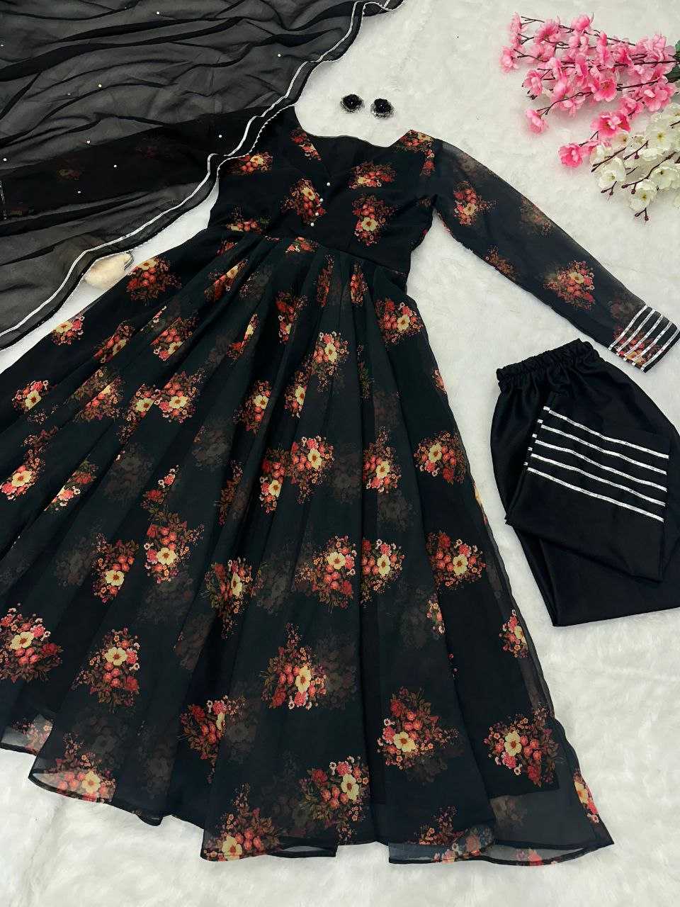 YNF GEOREGTTE KESH154 1139 GOWNS WHOLESALE GEOREGTTE BLACK PRINTED ANARKALI GOWNS MANUFACTURER - Deevit International