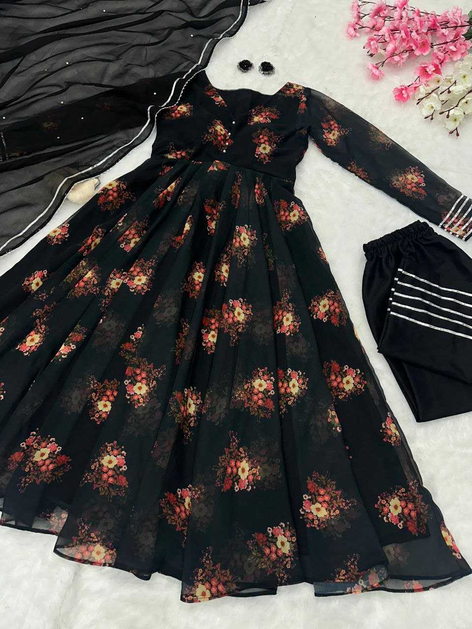 YNF GEOREGTTE KESH154 1139 GOWNS WHOLESALE GEOREGTTE BLACK PRINTED ANARKALI GOWNS MANUFACTURER - Deevit International