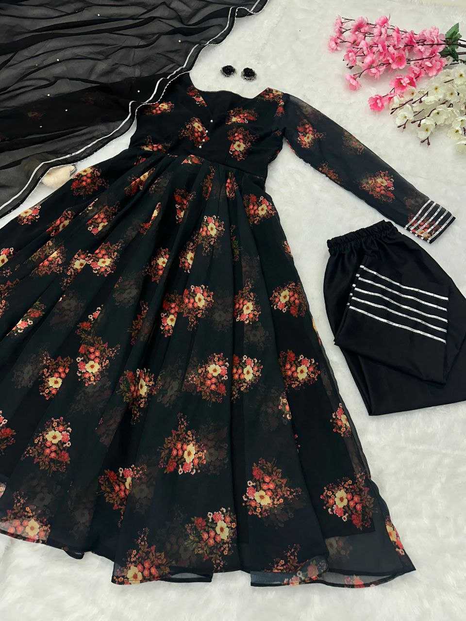 YNF GEOREGTTE KESH154 1139 GOWNS WHOLESALE GEOREGTTE BLACK PRINTED ANARKALI GOWNS MANUFACTURER - Deevit International