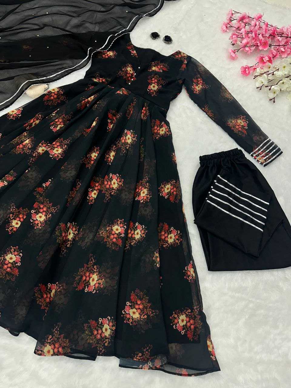 YNF GEOREGTTE KESH154 1139 GOWNS WHOLESALE GEOREGTTE BLACK PRINTED ANARKALI GOWNS MANUFACTURER - Deevit International