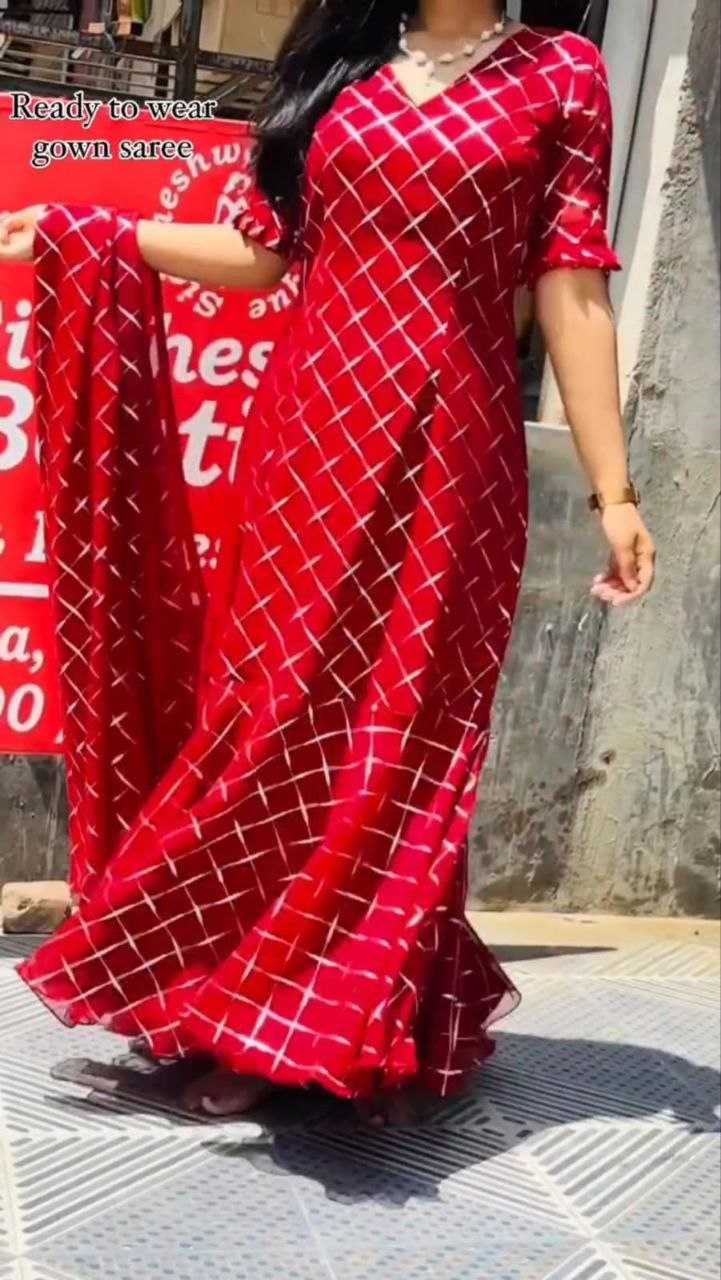 YNF GEORGETTE KESH188 9182 GOWNS SAREES WHOLESALE PRINTED GEORGETTE RED SAREES GOWNS MANUFACTURER