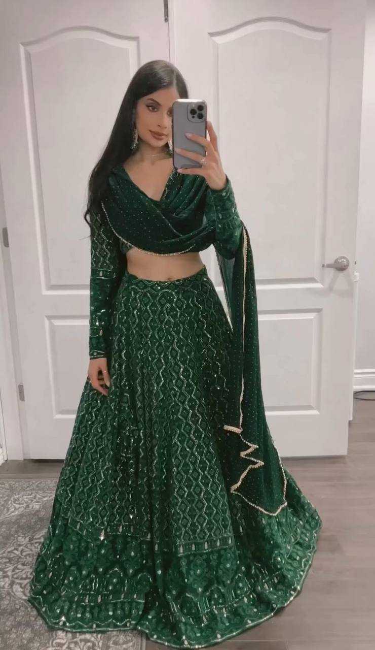 YNF GEORGETTE KESH232 979 LEHENGAS WHOLESALE GEORGETTE EMBROIDERED MEHENDI OUTFITS GREEN LEHENGAS MANUFACTURER - Deevit International