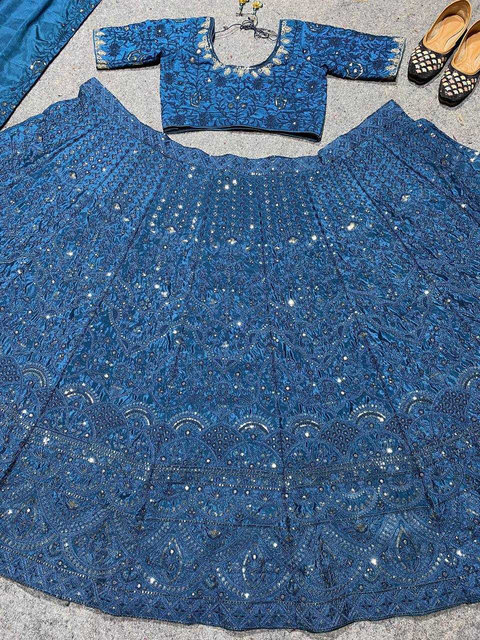 YNF HEAVY SILK KESH164 202 LEHENGAS WHOLESALE DESIGENR SILK WEDDING SEQUINS BLUE LEHENGAS MANUFACTURER