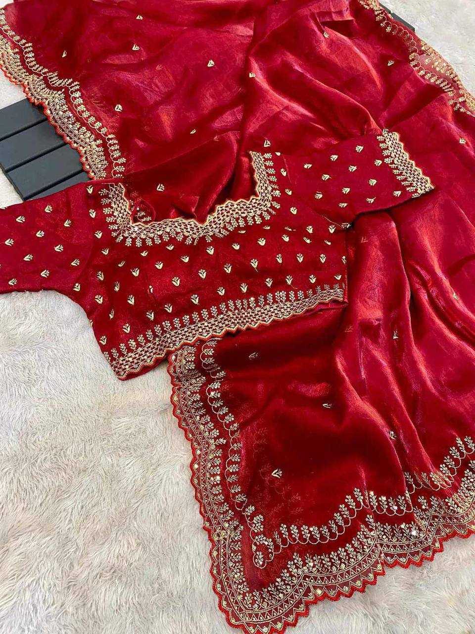 YNF JIMMY CHOO RIN187 671 SAREES WHOLESALE EMBRODERY JIMMY CHOO SEQUIN CUTWORK RED SAREES MANUFACTURER - Deevit International