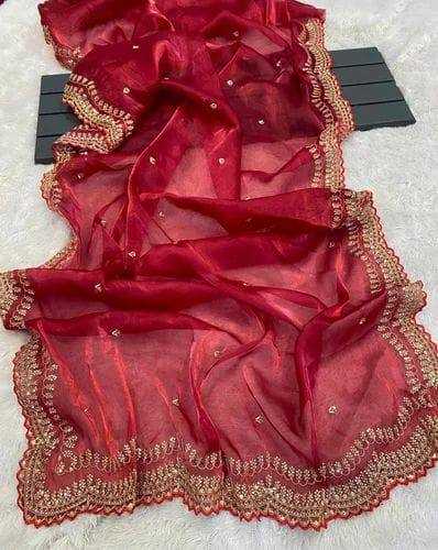 YNF JIMMY CHOO RIN187 671 SAREES WHOLESALE EMBRODERY JIMMY CHOO SEQUIN CUTWORK RED SAREES MANUFACTURER - Deevit International