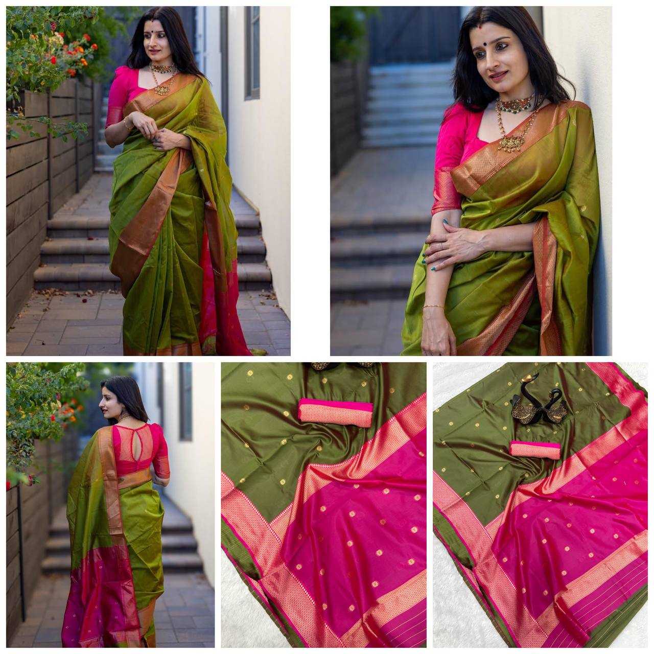 YNF LICHI SILK RIN179 765 SAREES WHOLESALE LADIES ZARI BORDER SILK MEHENDI SAREES MANUFACTURER - Deevit International