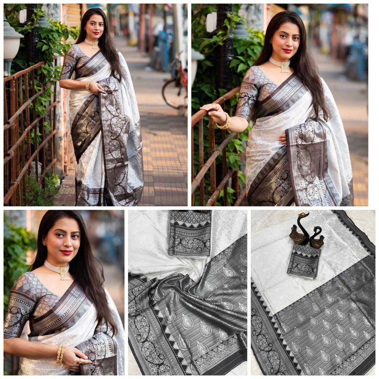 YNF LICHI SILK RIN179 767 SAREES WHOLESALE LADIES SILK ZARI BORDER WHITE SAREES MANUFACTURER - Deevit International