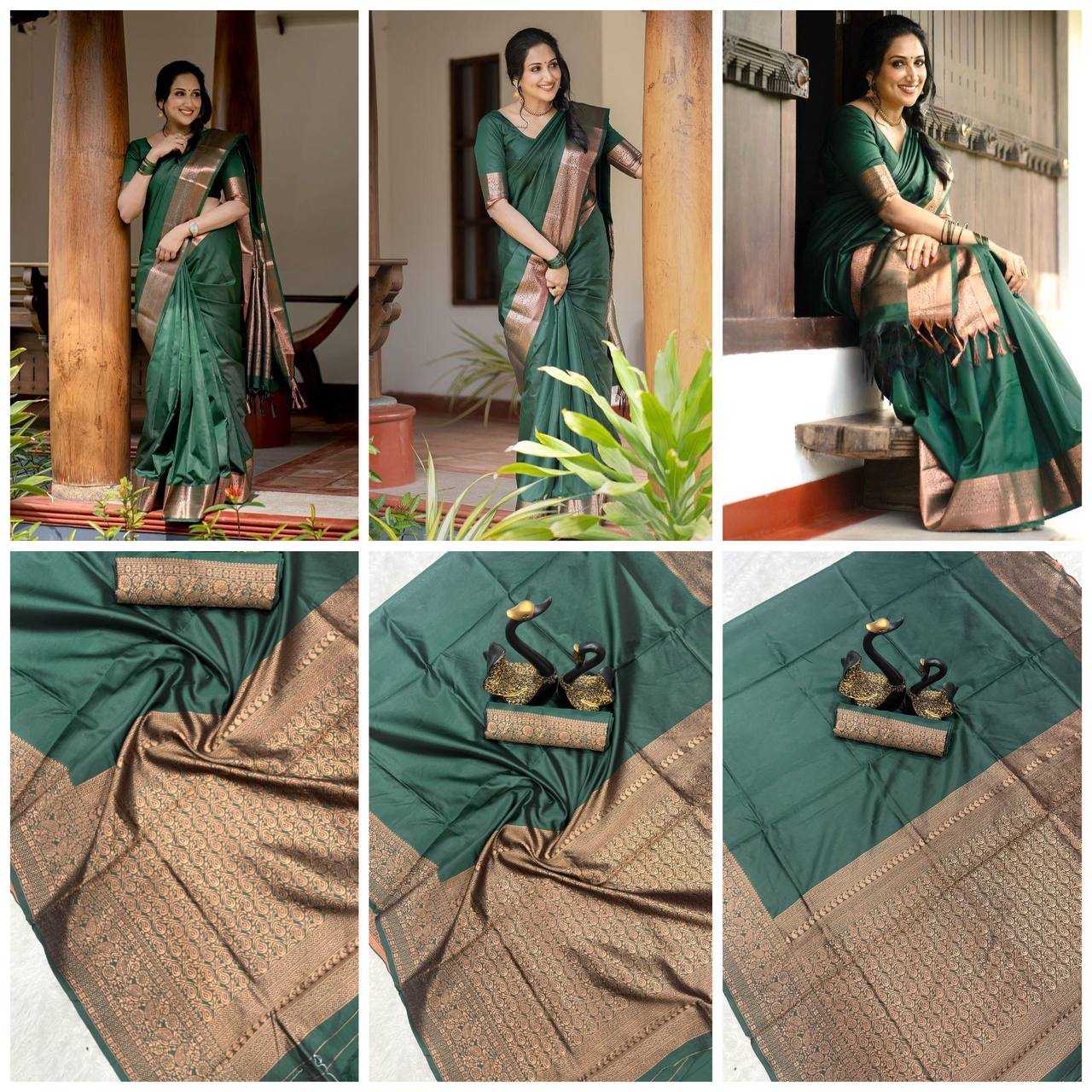 YNF LICHI SILK RIN179 768 SAREES WHOLESALE LADIES SILK GREEN ZARI BORDER SAREES MANUFACTURER - Deevit International