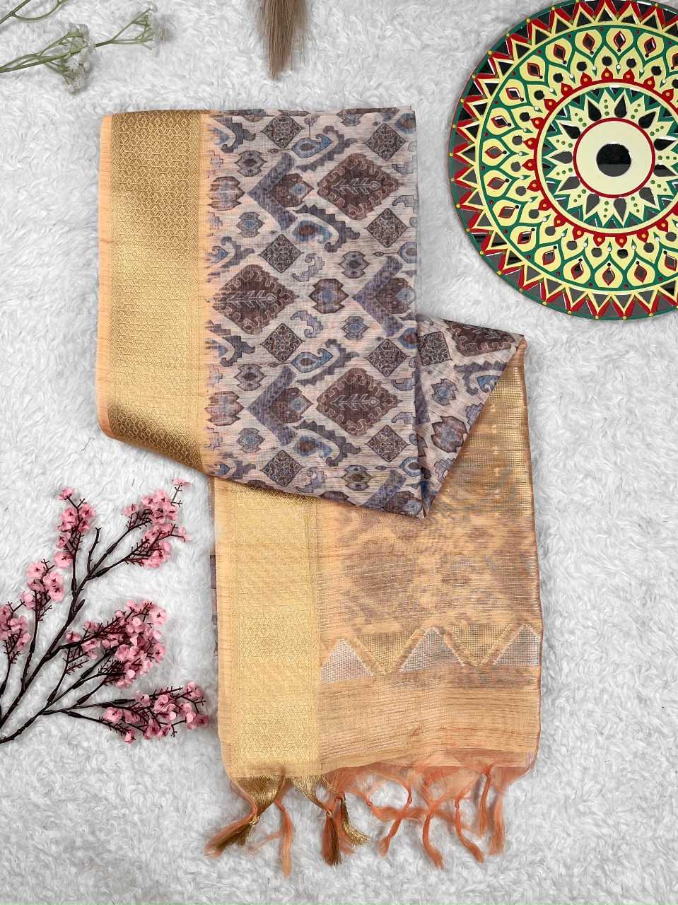 YNF LINEN KESH165 RBN22 SAREES WHOLESALE FLORAL COTTON LINEN ZARI BORDER SAREES MANUFACTURER