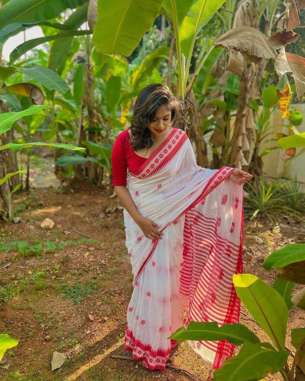 YNF LINEN RIN179 612 SAREES WHOLESALE PRINTED WHITE LINEN SAREES MANUFACTURER