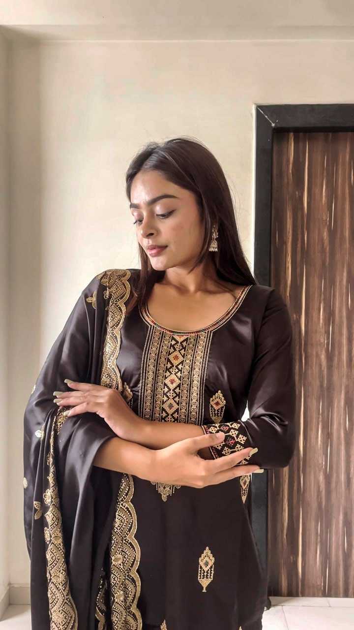 YNF MALAY SATIN SILK KESH164 G70 SUITS & DRESSES WHOLESALE EMBROIDRY LONG KURTI BLACK SALWAR LADIES SILK SUITS MANUFACTURE - Deevit International