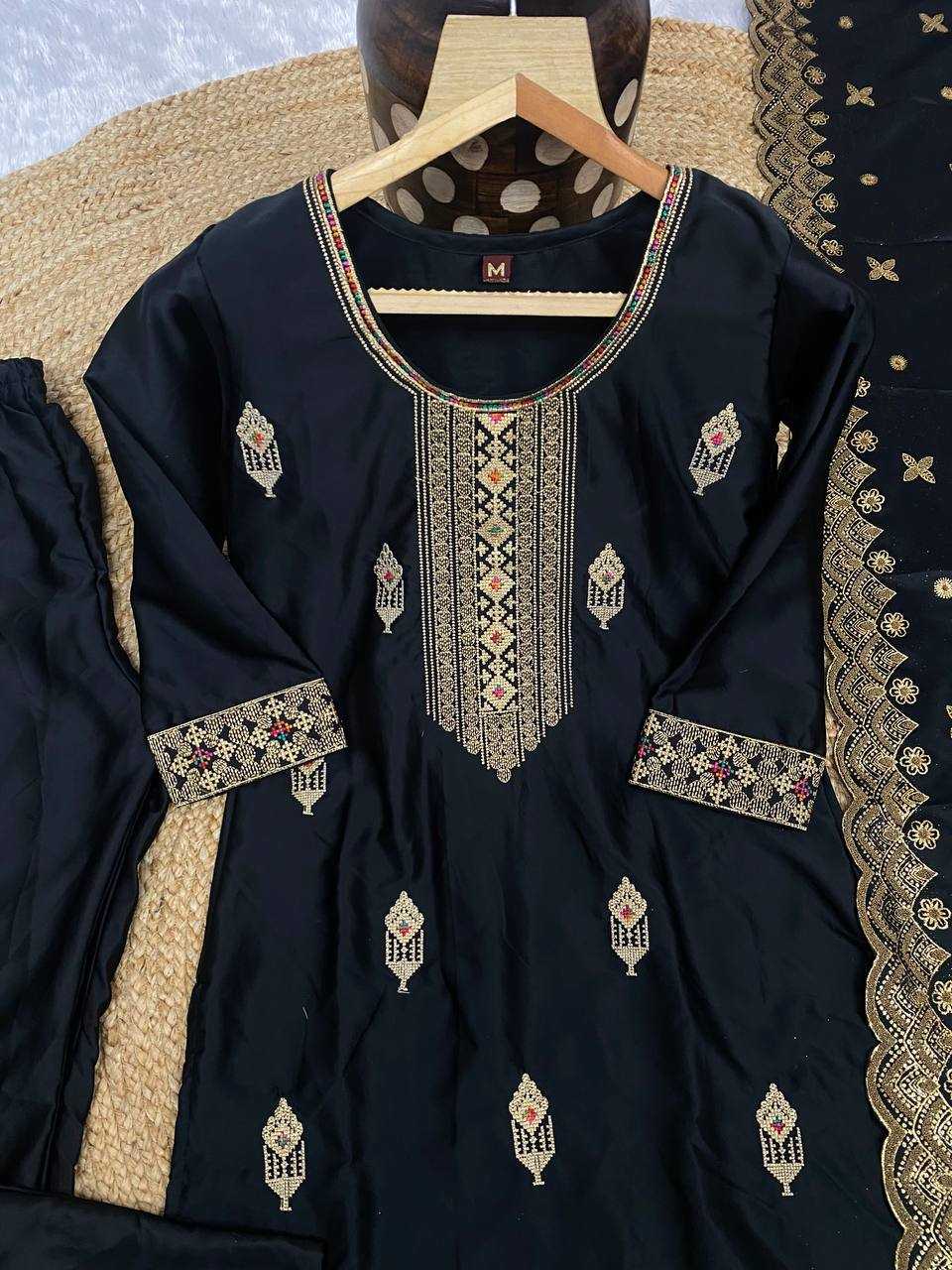 YNF MALAY SATIN SILK KESH164 G70 SUITS & DRESSES WHOLESALE EMBROIDRY LONG KURTI BLACK SALWAR LADIES SILK SUITS MANUFACTURE - Deevit International