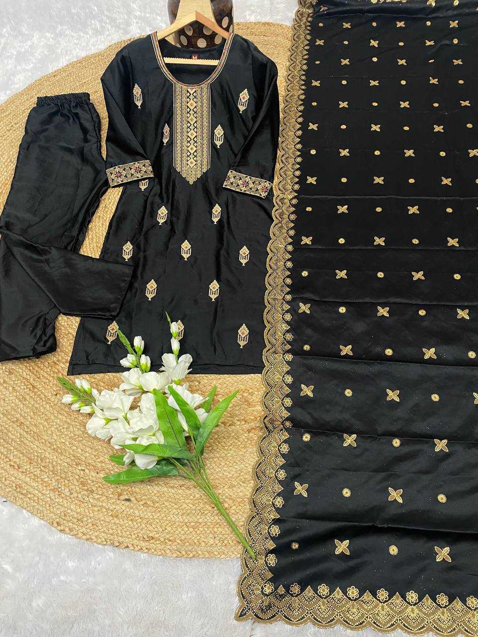 YNF MALAY SATIN SILK KESH164 G70 SUITS & DRESSES WHOLESALE EMBROIDRY LONG KURTI BLACK SALWAR LADIES SILK SUITS MANUFACTURE - Deevit International