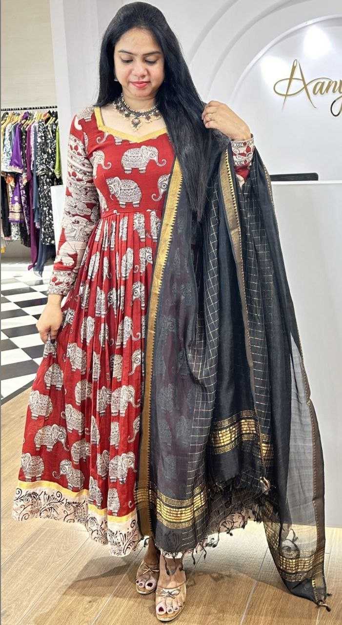 YNF MUSLIN COTTON KESH208 095 GOWNS WHOLESALE PRINTED ANARKALI LONG RED INDO WESTERN GOWN WITH JACKET FANCY GOWNS  MANUFACTURER