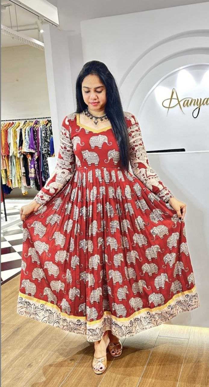 YNF MUSLIN COTTON KESH208 095 GOWNS WHOLESALE PRINTED ANARKALI LONG RED INDO WESTERN GOWN WITH JACKET FANCY GOWNS  MANUFACTURER