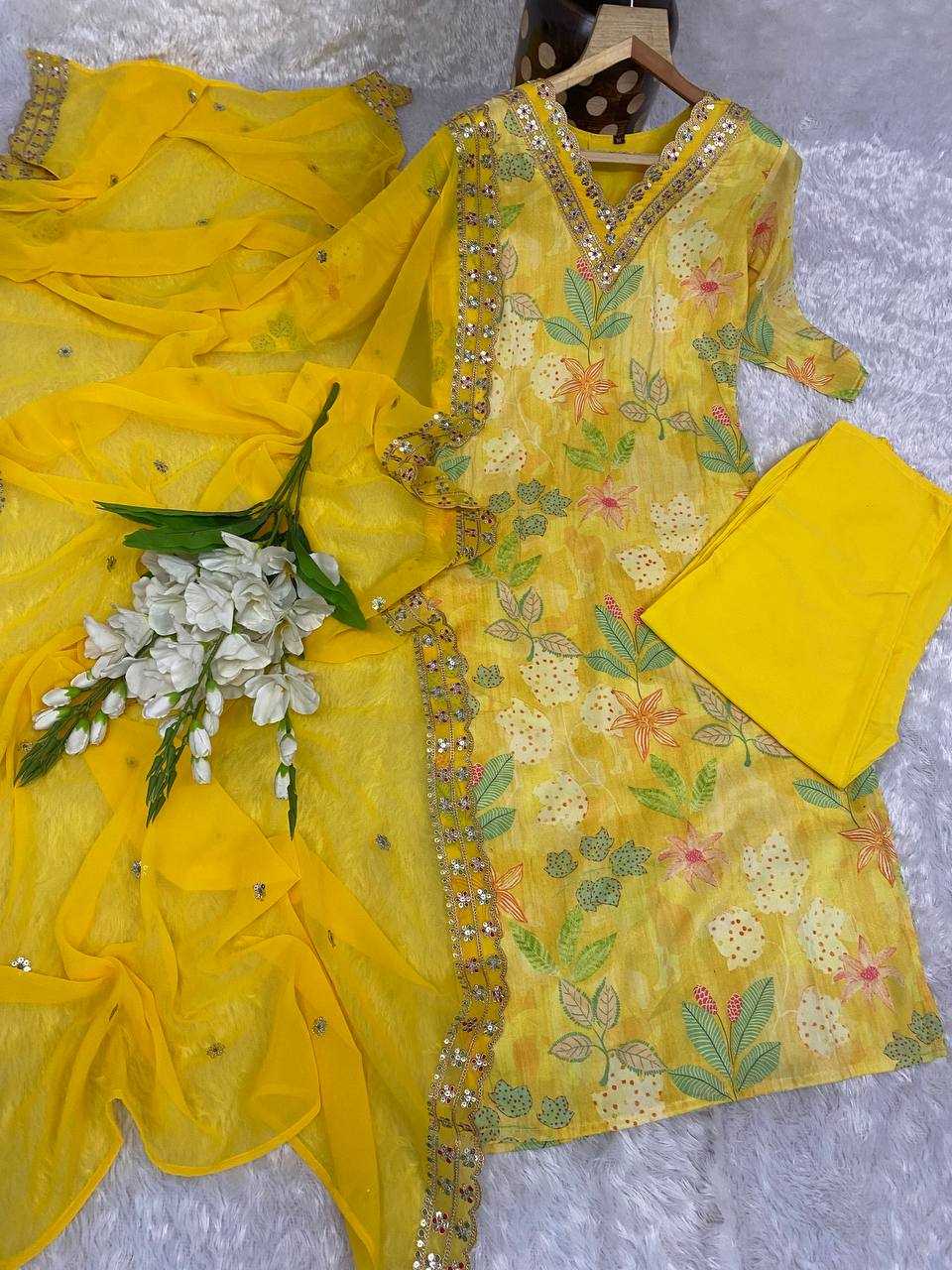 YNF MUSLIN KESH164 G60 SUITS & DRESSES WHOLESALE PRINTED LONG KURTI YELLOW SALWAR EMBROIDRY SUITS MANUFACTURE - Deevit International