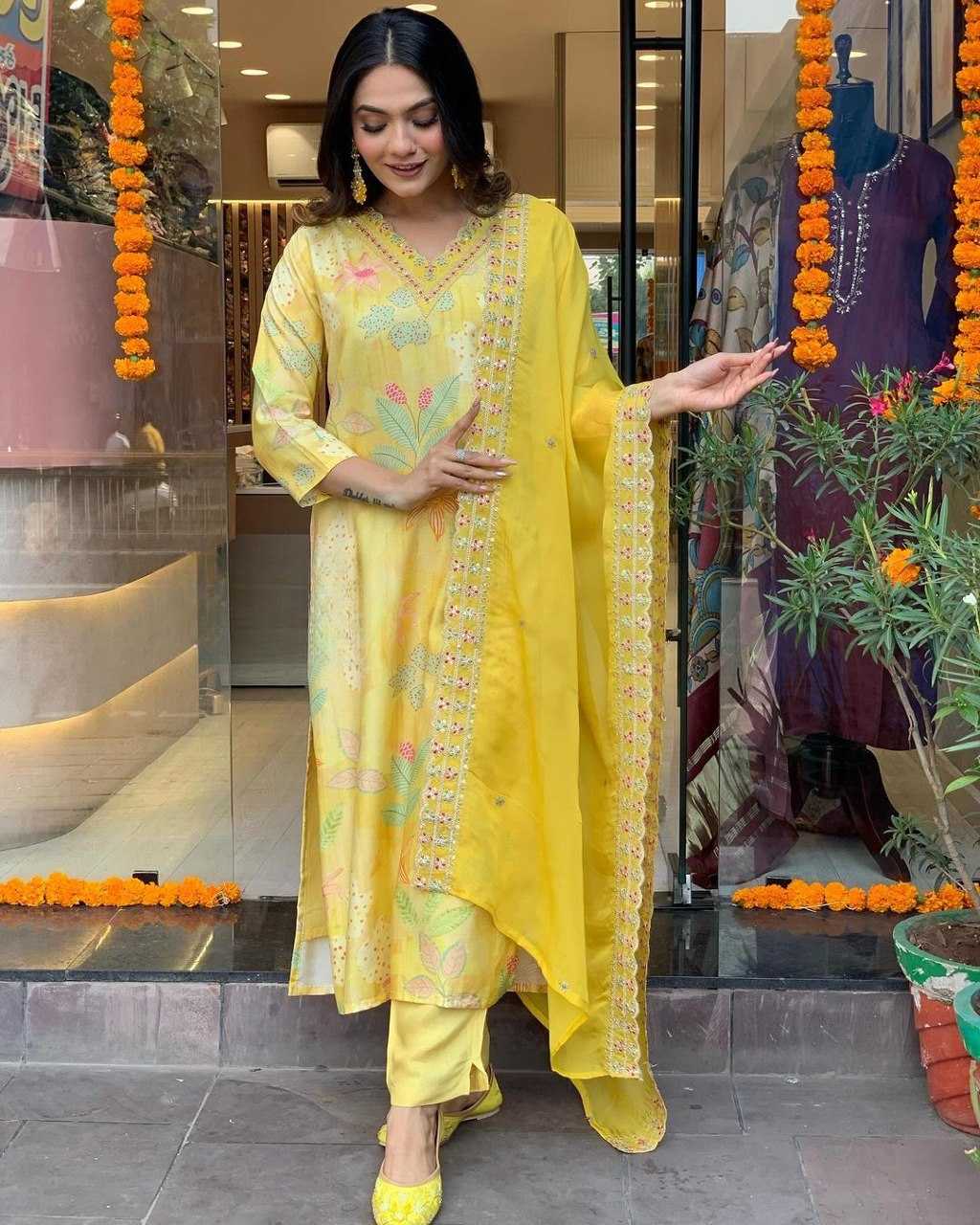 YNF MUSLIN KESH164 G60 SUITS & DRESSES WHOLESALE PRINTED LONG KURTI YELLOW SALWAR EMBROIDRY SUITS MANUFACTURE - Deevit International