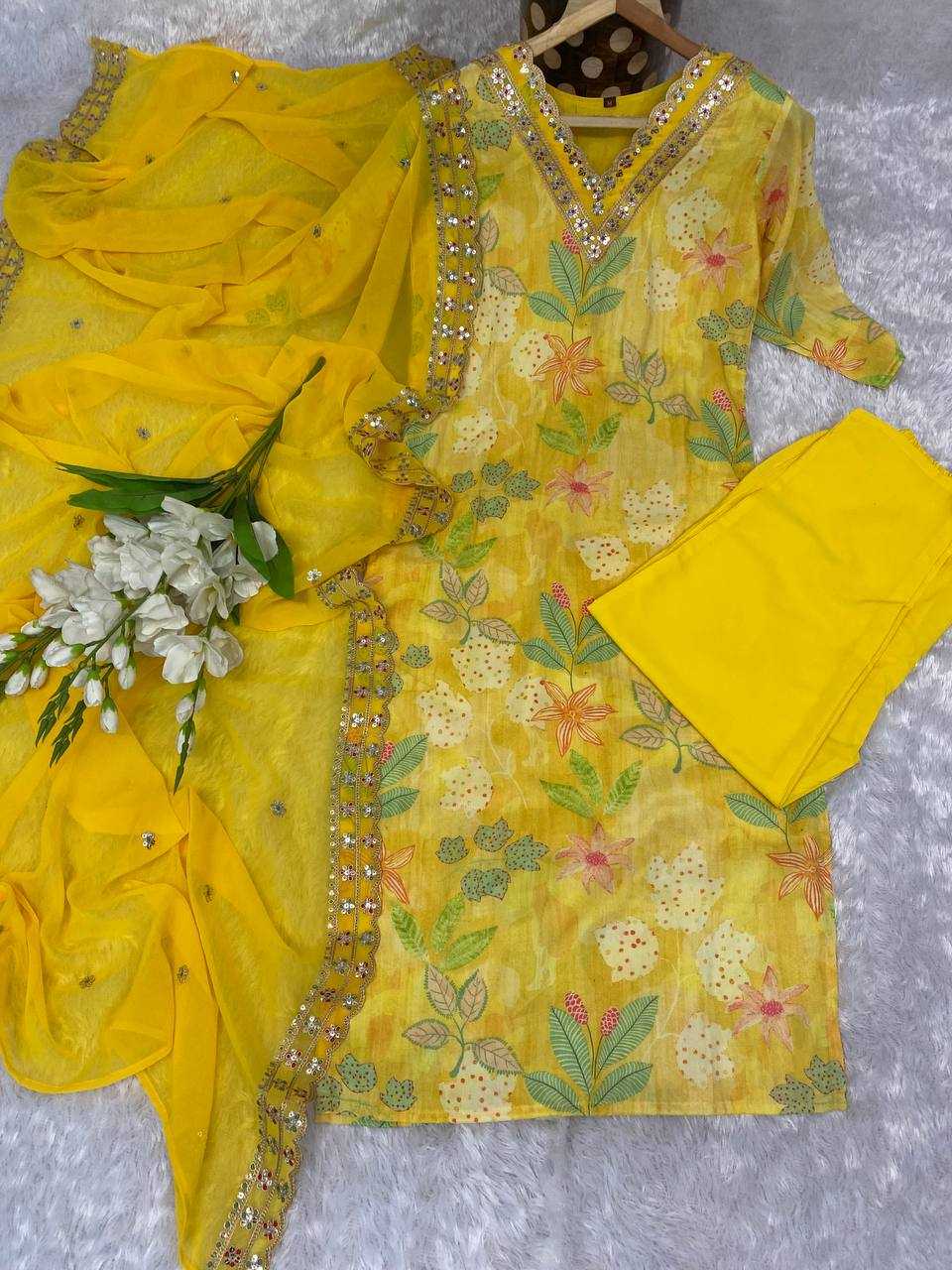 YNF MUSLIN KESH164 G60 SUITS & DRESSES WHOLESALE PRINTED LONG KURTI YELLOW SALWAR EMBROIDRY SUITS MANUFACTURE - Deevit International