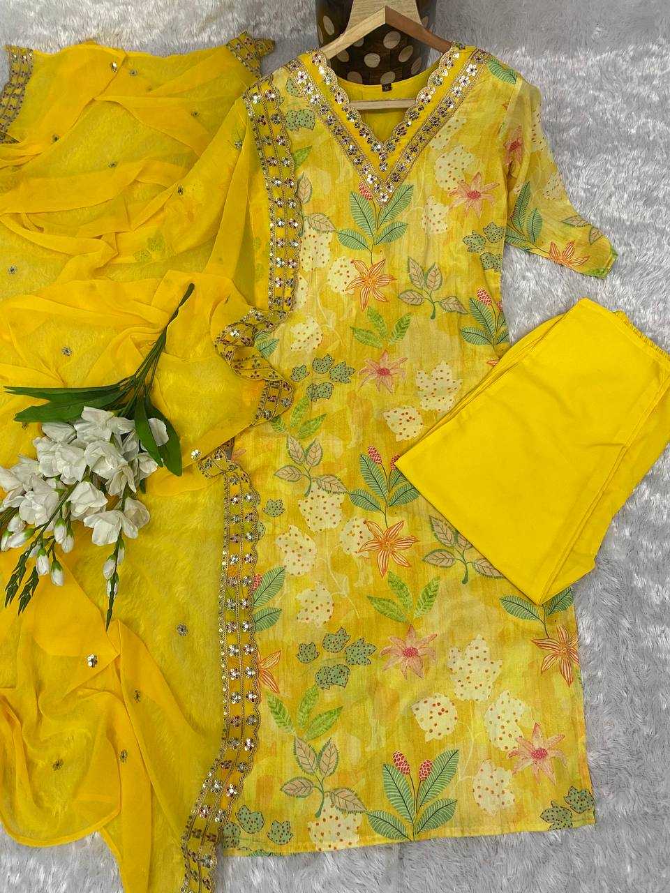 YNF MUSLIN KESH164 G60 SUITS & DRESSES WHOLESALE PRINTED LONG KURTI YELLOW SALWAR EMBROIDRY SUITS MANUFACTURE - Deevit International