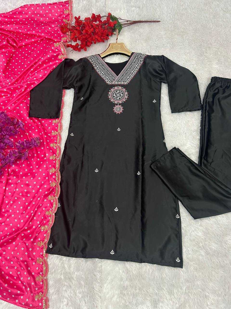 YNF MUSLIN SILK KESH164 G66 SUITS & DRESSES WHOLESALE EMBROIDRY LADIES SILK LONG KURTI BLACK SALWAR SUITS MANUFACTURE - Deevit International