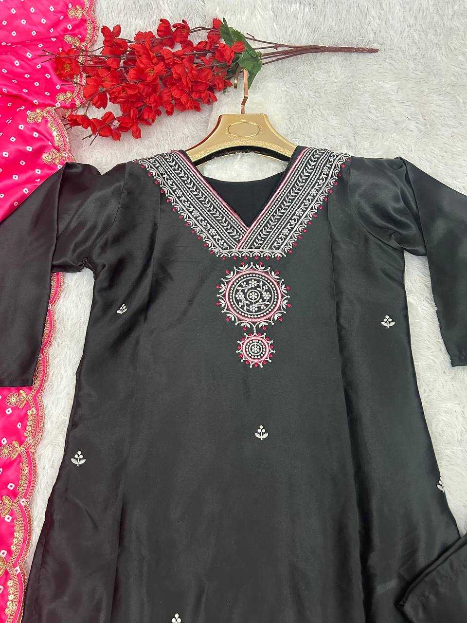 YNF MUSLIN SILK KESH164 G66 SUITS & DRESSES WHOLESALE EMBROIDRY LADIES SILK LONG KURTI BLACK SALWAR SUITS MANUFACTURE - Deevit International