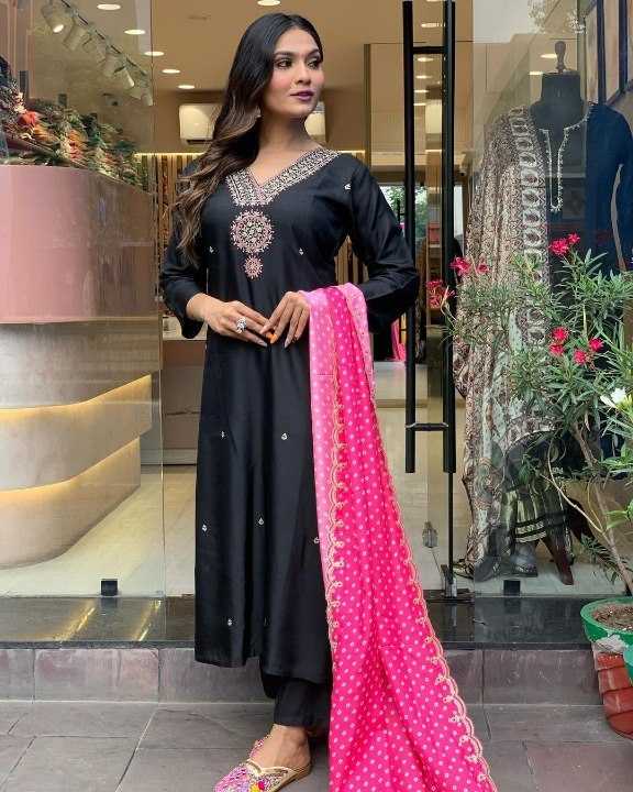 YNF MUSLIN SILK KESH164 G66 SUITS & DRESSES WHOLESALE EMBROIDRY LADIES SILK LONG KURTI BLACK SALWAR SUITS MANUFACTURE - Deevit International