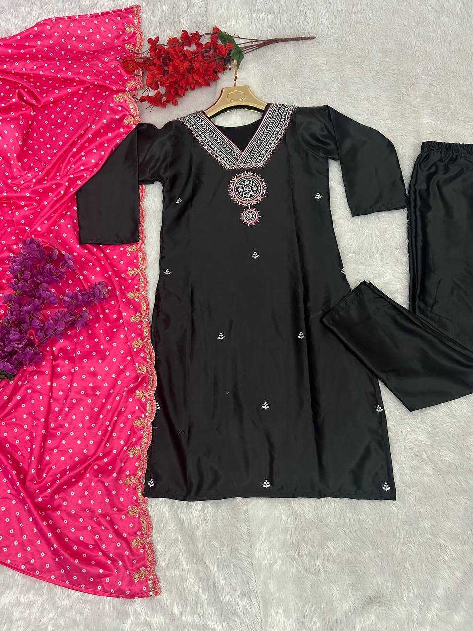 YNF MUSLIN SILK KESH164 G66 SUITS & DRESSES WHOLESALE EMBROIDRY LADIES SILK LONG KURTI BLACK SALWAR SUITS MANUFACTURE - Deevit International