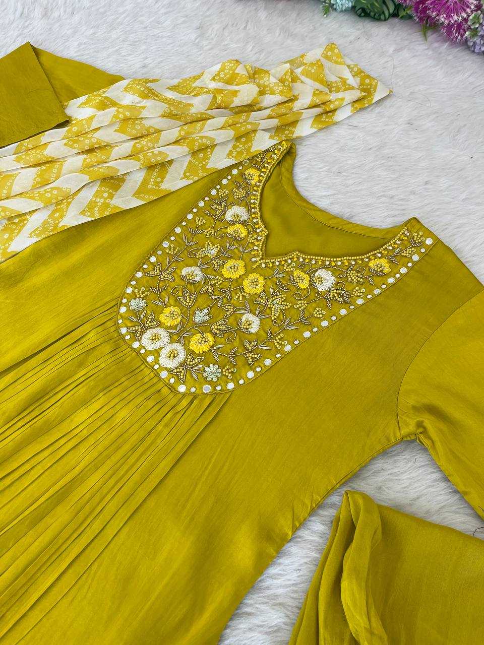 YNF MUSLIN SILK KESH240 395 GOWNS WHOLESALE SILK ANARKALI HALDI OUTFITS GOWNS MANUFACTURER