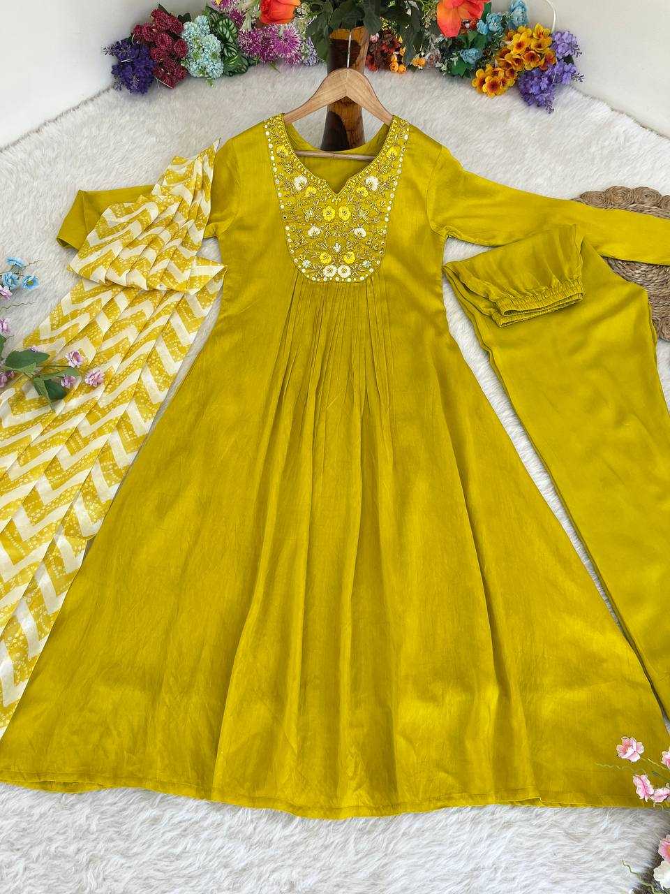 YNF MUSLIN SILK KESH240 395 GOWNS WHOLESALE SILK ANARKALI HALDI OUTFITS GOWNS MANUFACTURER