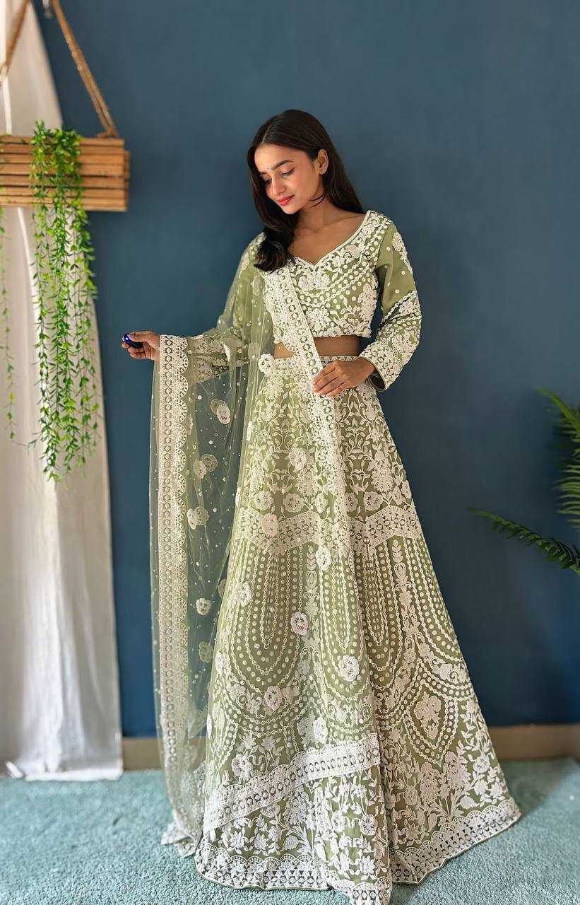 YNF NET RIN114 5055 LEHENGAS WHOLESALE DESIGENR DESIGNER WEDDING NET FANCY EMBROIDERED MEHENDI OUTFITS LEHENGAS MANUFACTURER - Deevit International