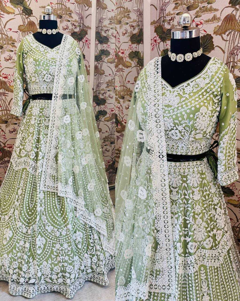 YNF NET RIN114 5055 LEHENGAS WHOLESALE DESIGENR DESIGNER WEDDING NET FANCY EMBROIDERED MEHENDI OUTFITS LEHENGAS MANUFACTURER - Deevit International