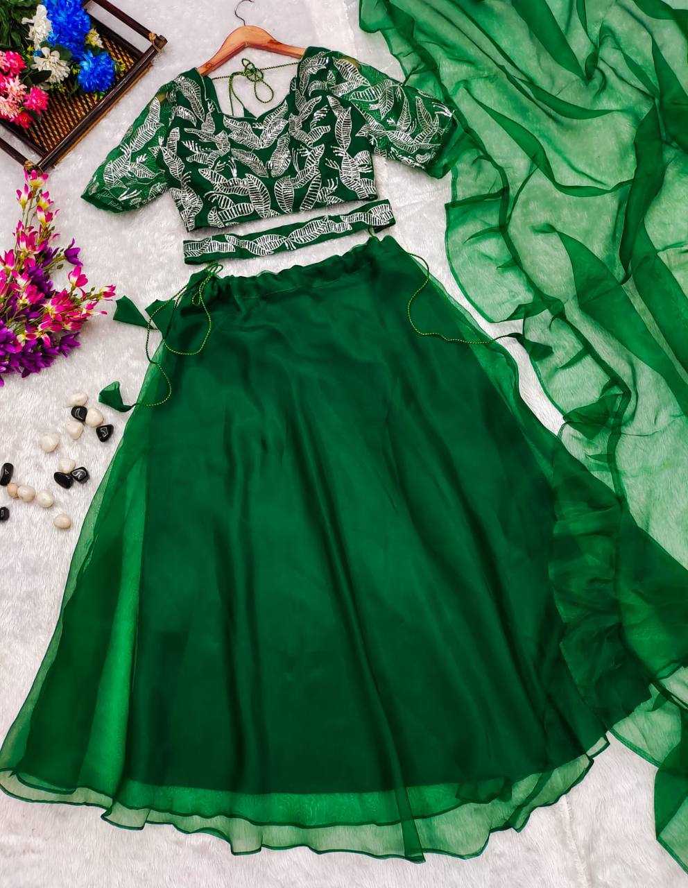 YNF ORGANZA KESH232 990 LEHENGAS WHOLESALE SILK LEHENGA FOR MEHNDI GREEN MEHNDI OUTFITS LEHENGAS MANUFACTURER - Deevit International