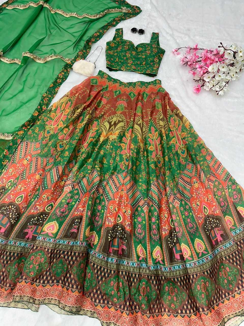 YNF ORGANZA SILK KESH154 258 LEHENGAS WHOLESALE FANCY SILK PRINTED LEHENGAS MANUFACTURER