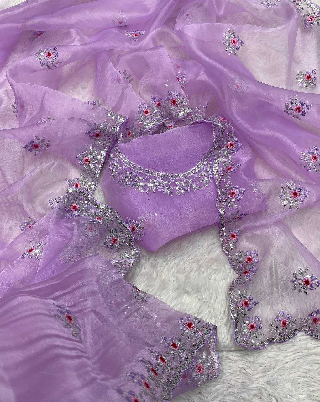 YNF ORGANZA SILK RIN143 433 SAREES WHOLESALE ORGANZA EMBROIDERED SILK PURPLE SAREES MANUFACTURER