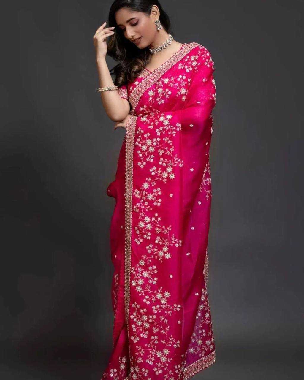 YNF ORGANZA SILK RIN187 653 SAREES WHOLESALE SEQUENCE EMBRODERY ORGANZA PINK SAREES MANUFACTURER - Deevit International