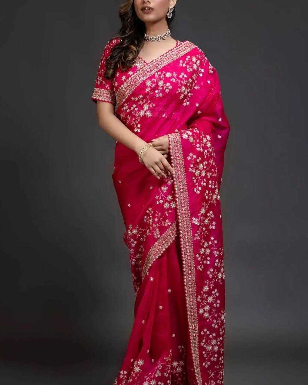 YNF ORGANZA SILK RIN187 653 SAREES WHOLESALE SEQUENCE EMBRODERY ORGANZA PINK SAREES MANUFACTURER - Deevit International